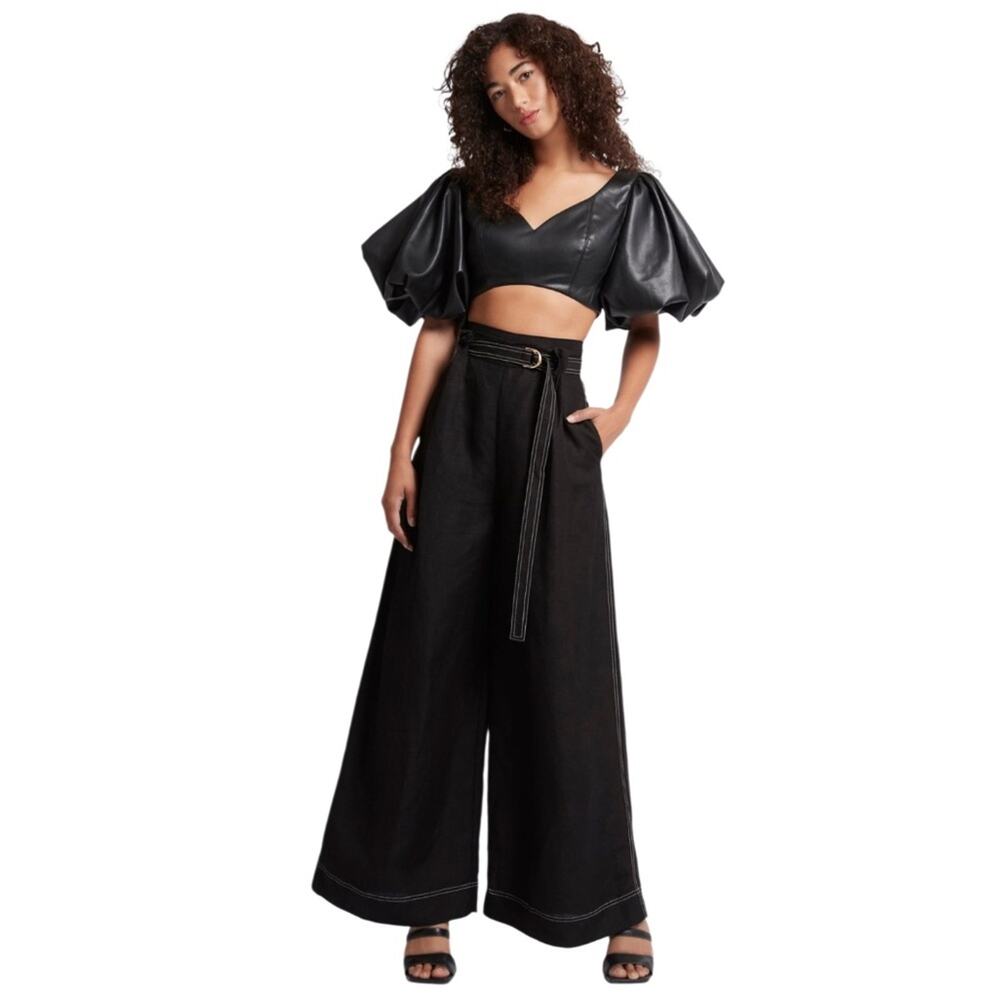 AJE Rebellion Portrait Bodice Vegan Faux Leather Crop
Top Black Size 10